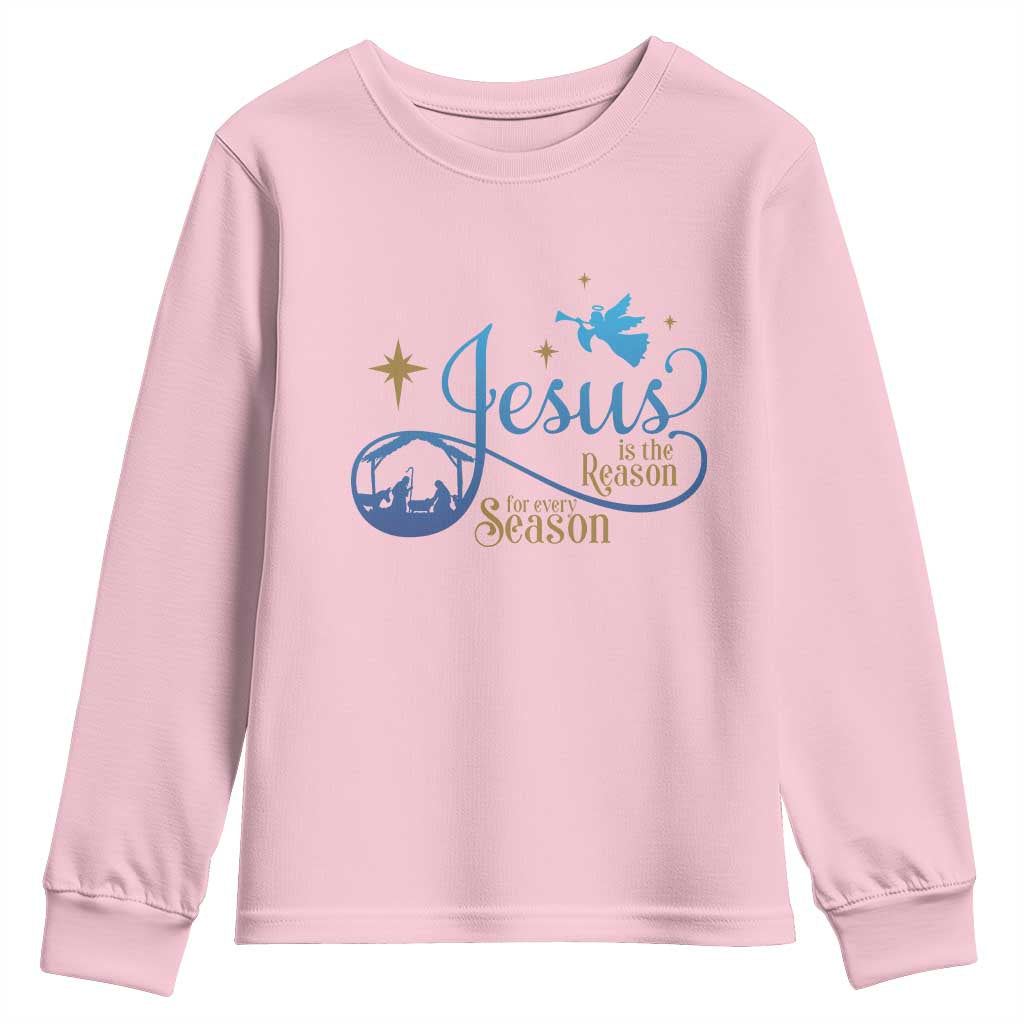 Jesus Is The Reason For The Season Youth Sweatshirt Nativity Scene TS11 Light Pink Print Your Wear