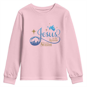 Jesus Is The Reason For The Season Youth Sweatshirt Nativity Scene TS11 Light Pink Print Your Wear