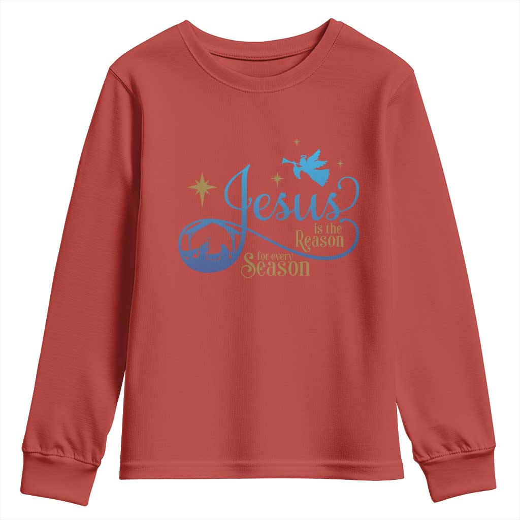Jesus Is The Reason For The Season Youth Sweatshirt Nativity Scene TS11 Red Print Your Wear