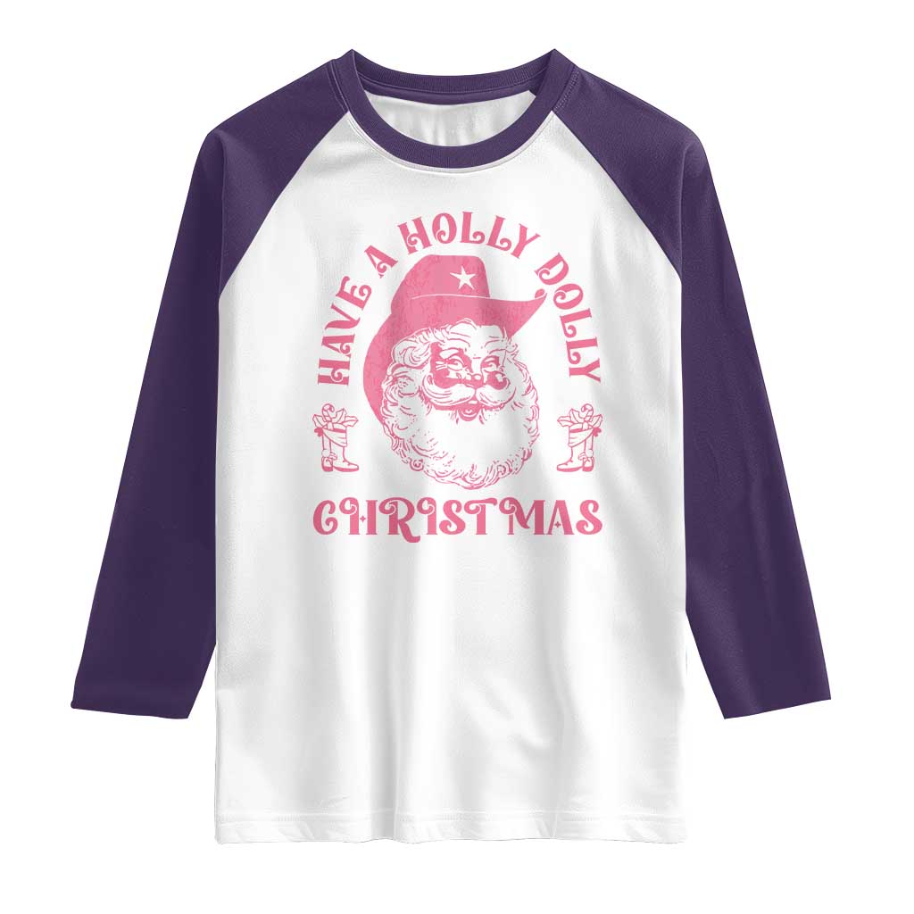 Western Christmas Raglan Shirt Have A Holly Dolly Christmas Cowboy Santa TS11 White Purple Print Your Wear