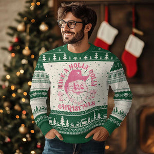 Western Xmas Ugly Christmas Sweater Have A Holly Dolly Christmas Cowboy Santa TS11 Green Print Your Wear