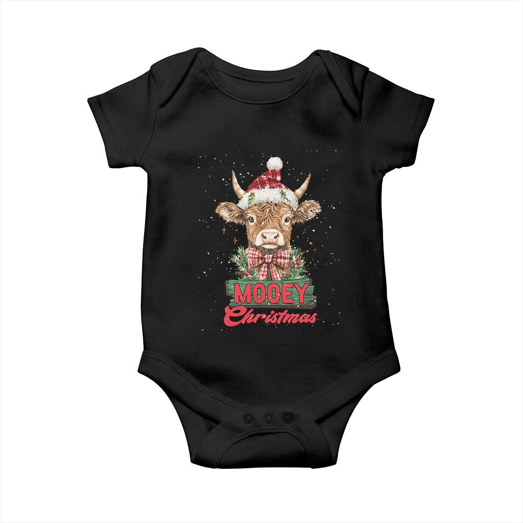 Funny Christmas Highland Cow Baby Onesie Mooey Christmas Western Cow Santa Hat TS11 Black Print Your Wear
