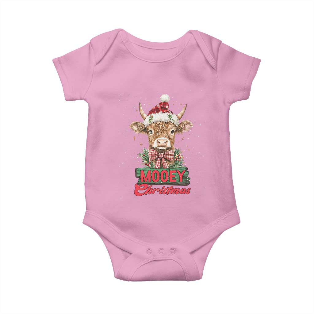 Funny Christmas Highland Cow Baby Onesie Mooey Christmas Western Cow Santa Hat TS11 Light Pink Print Your Wear