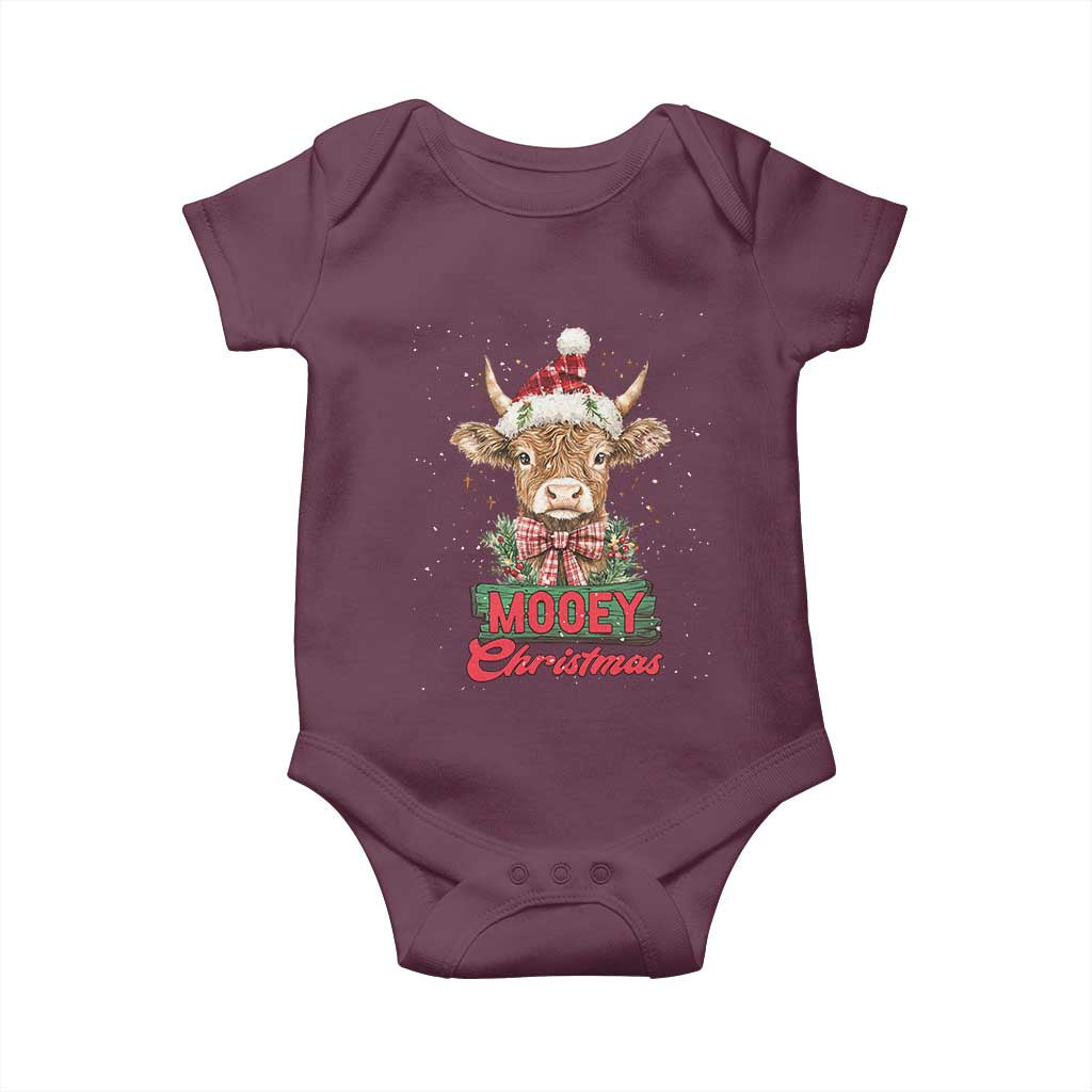 Funny Christmas Highland Cow Baby Onesie Mooey Christmas Western Cow Santa Hat TS11 Maroon Print Your Wear