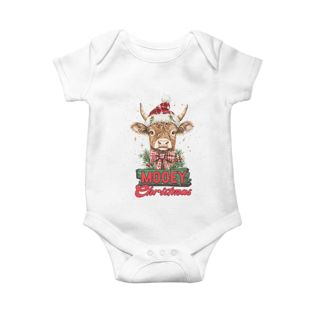 Funny Christmas Highland Cow Baby Onesie Mooey Christmas Western Cow Santa Hat TS11 White Print Your Wear