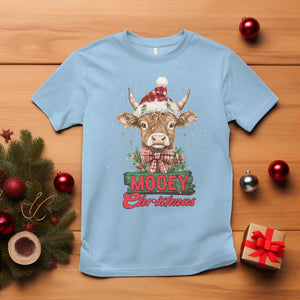 Funny Christmas Highland Cow T Shirt Mooey Christmas Western Cow Santa Hat TS11 Light Blue Print Your Wear