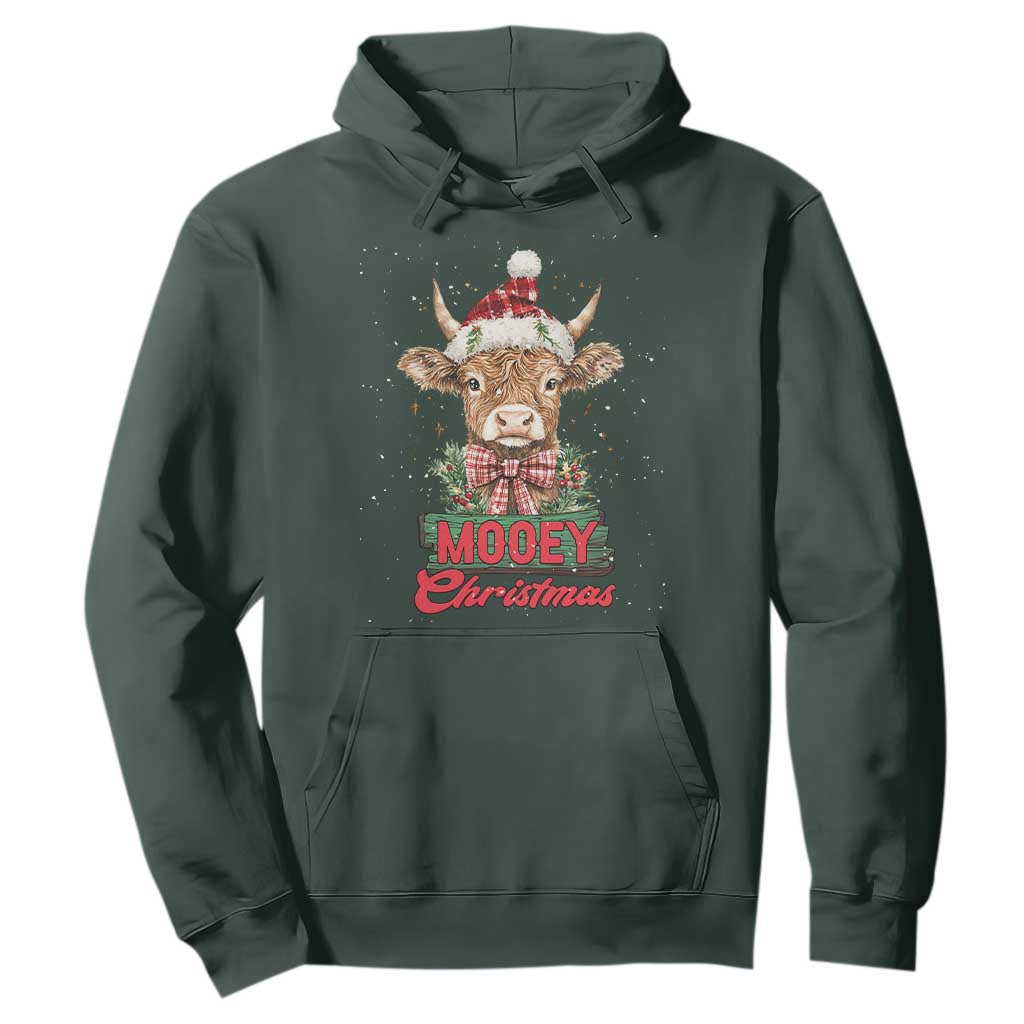 Funny Christmas Highland Cow Hoodie Mooey Christmas Western Cow Santa Hat TS11 Dark Forest Green Print Your Wear