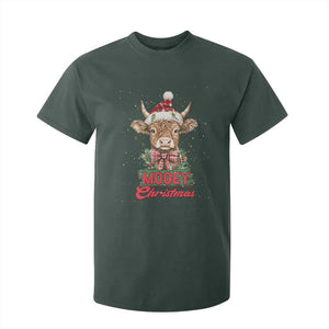 Funny Christmas Highland Cow T Shirt For Kid Mooey Christmas Western Cow Santa Hat TS11 Dark Forest Green Print Your Wear