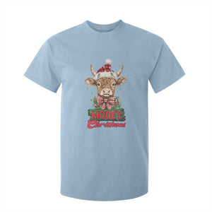 Funny Christmas Highland Cow T Shirt For Kid Mooey Christmas Western Cow Santa Hat TS11 Light Blue Print Your Wear