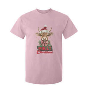 Funny Christmas Highland Cow T Shirt For Kid Mooey Christmas Western Cow Santa Hat TS11 Light Pink Print Your Wear