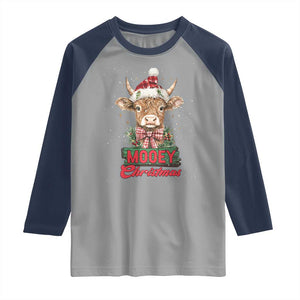 Funny Christmas Highland Cow Raglan Shirt Mooey Christmas Western Cow Santa Hat TS11 Sport Gray Navy Print Your Wear