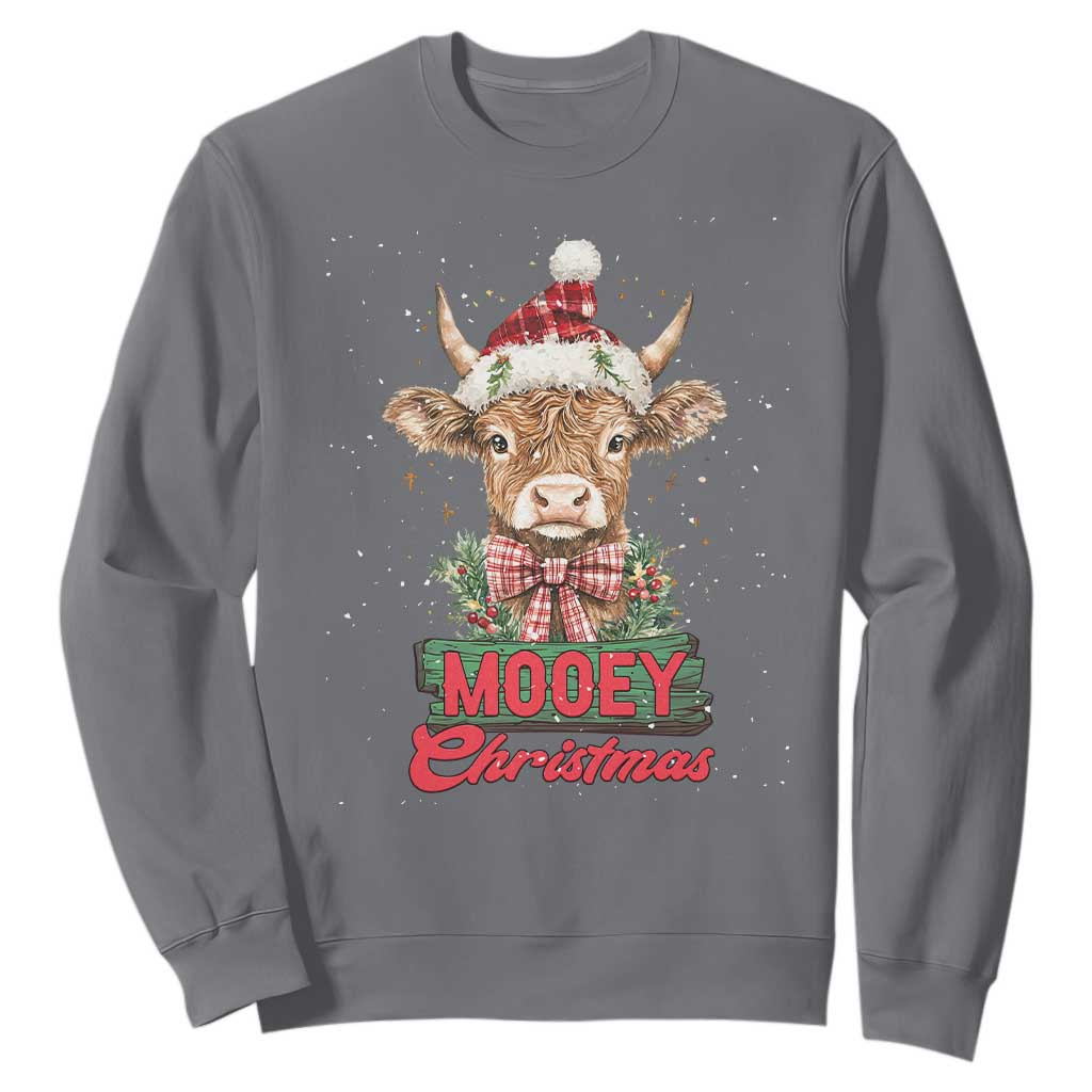 Funny Christmas Highland Cow Sweatshirt Mooey Christmas Western Cow Santa Hat TS11 Charcoal Print Your Wear