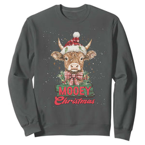 Funny Christmas Highland Cow Sweatshirt Mooey Christmas Western Cow Santa Hat TS11 Dark Heather Print Your Wear