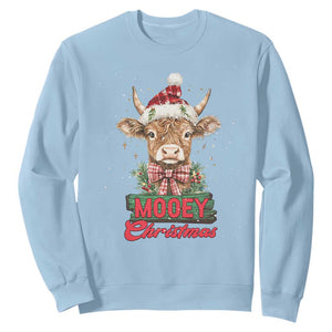 Funny Christmas Highland Cow Sweatshirt Mooey Christmas Western Cow Santa Hat TS11 Light Blue Print Your Wear