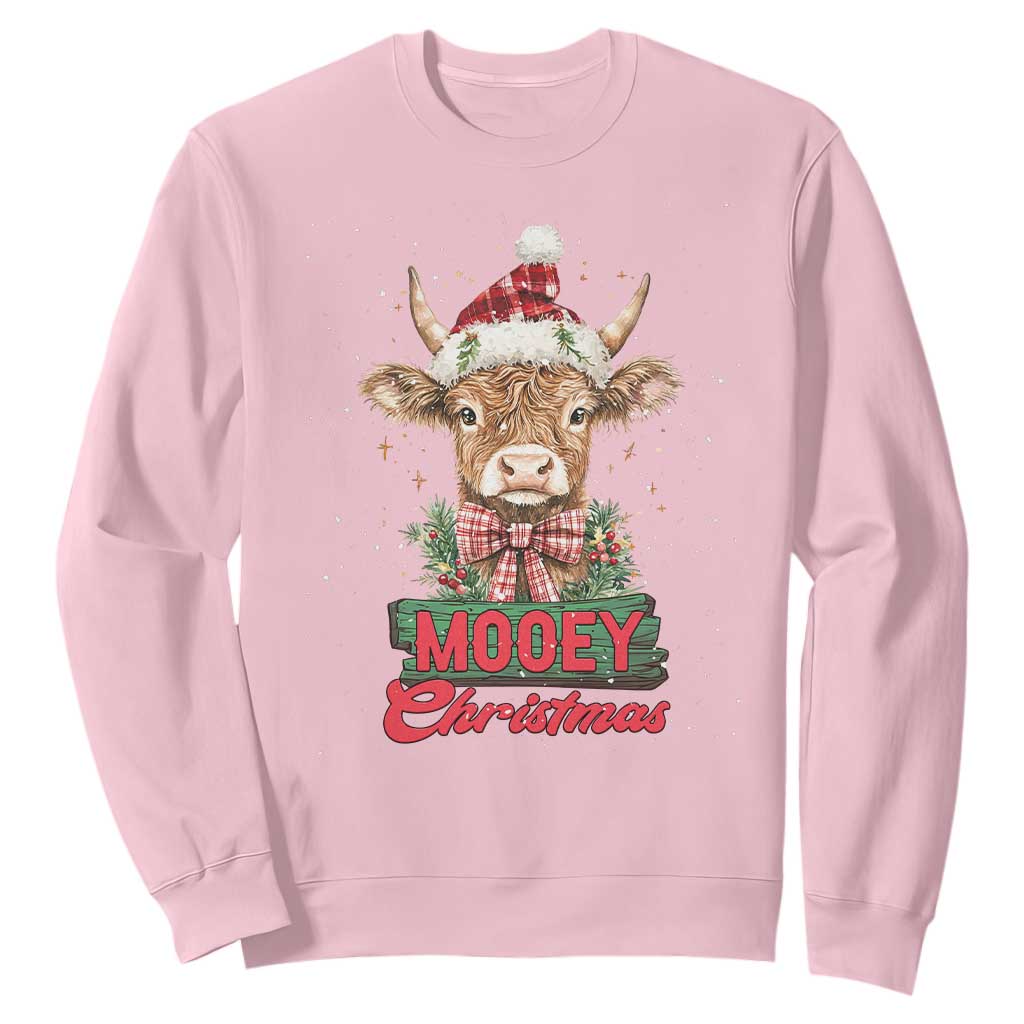 Funny Christmas Highland Cow Sweatshirt Mooey Christmas Western Cow Santa Hat TS11 Light Pink Print Your Wear