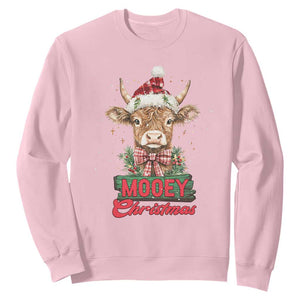 Funny Christmas Highland Cow Sweatshirt Mooey Christmas Western Cow Santa Hat TS11 Light Pink Print Your Wear