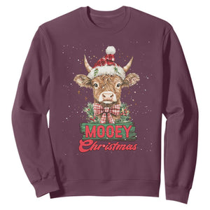 Funny Christmas Highland Cow Sweatshirt Mooey Christmas Western Cow Santa Hat TS11 Maroon Print Your Wear