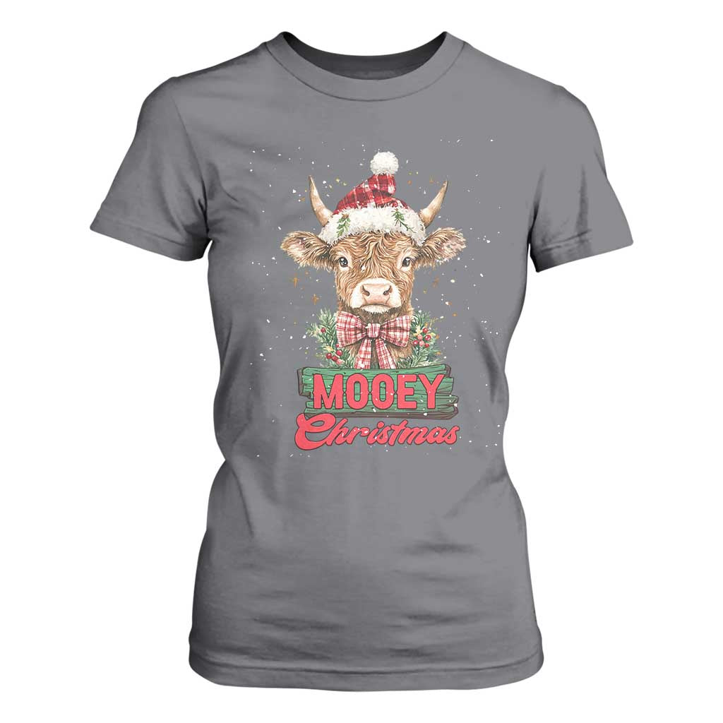 Funny Christmas Highland Cow T Shirt For Women Mooey Christmas Western Cow Santa Hat TS11 Charcoal Print Your Wear