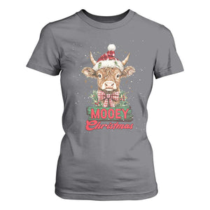 Funny Christmas Highland Cow T Shirt For Women Mooey Christmas Western Cow Santa Hat TS11 Charcoal Print Your Wear