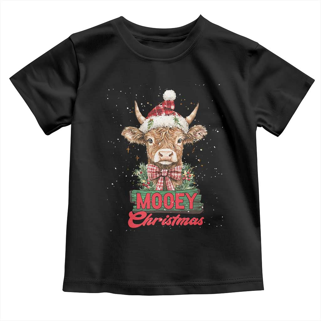 Funny Christmas Highland Cow Toddler T Shirt Mooey Christmas Western Cow Santa Hat TS11 Black Print Your Wear