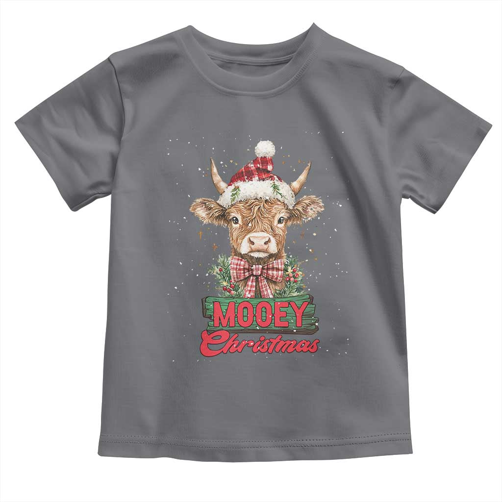 Funny Christmas Highland Cow Toddler T Shirt Mooey Christmas Western Cow Santa Hat TS11 Charcoal Print Your Wear
