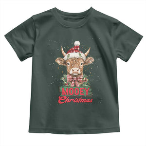 Funny Christmas Highland Cow Toddler T Shirt Mooey Christmas Western Cow Santa Hat TS11 Dark Forest Green Print Your Wear