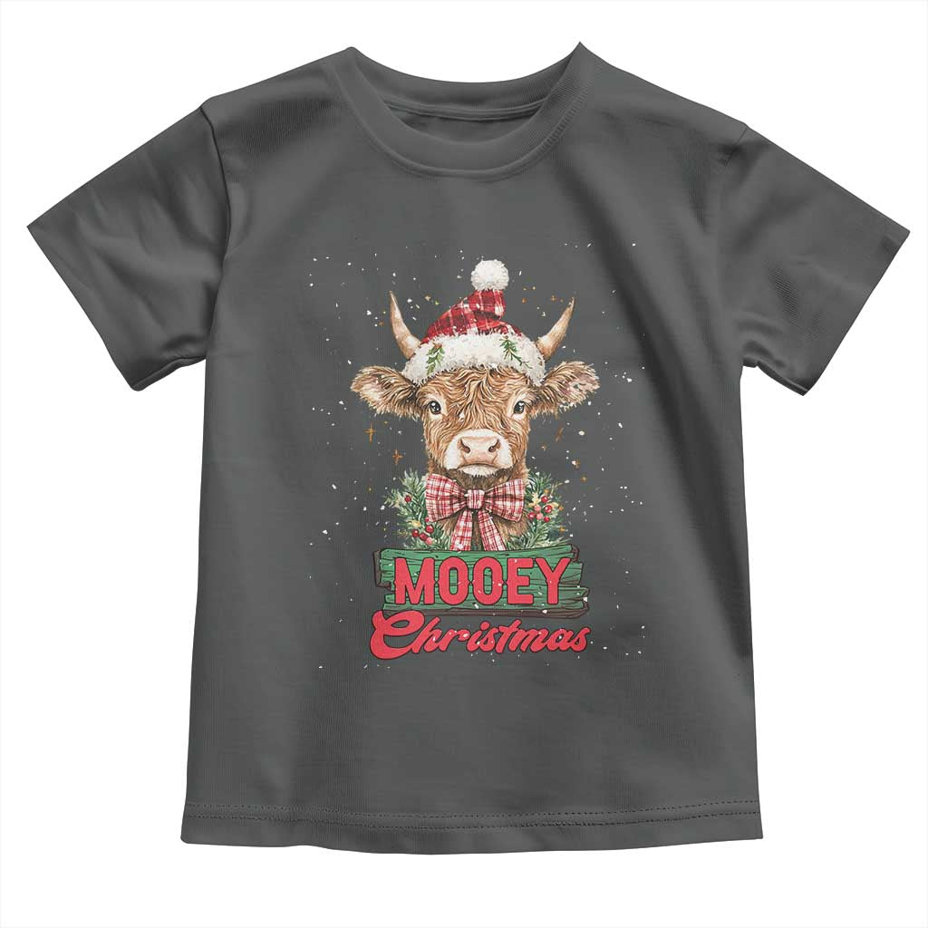 Funny Christmas Highland Cow Toddler T Shirt Mooey Christmas Western Cow Santa Hat TS11 Dark Heather Print Your Wear
