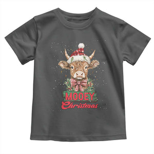 Funny Christmas Highland Cow Toddler T Shirt Mooey Christmas Western Cow Santa Hat TS11 Dark Heather Print Your Wear