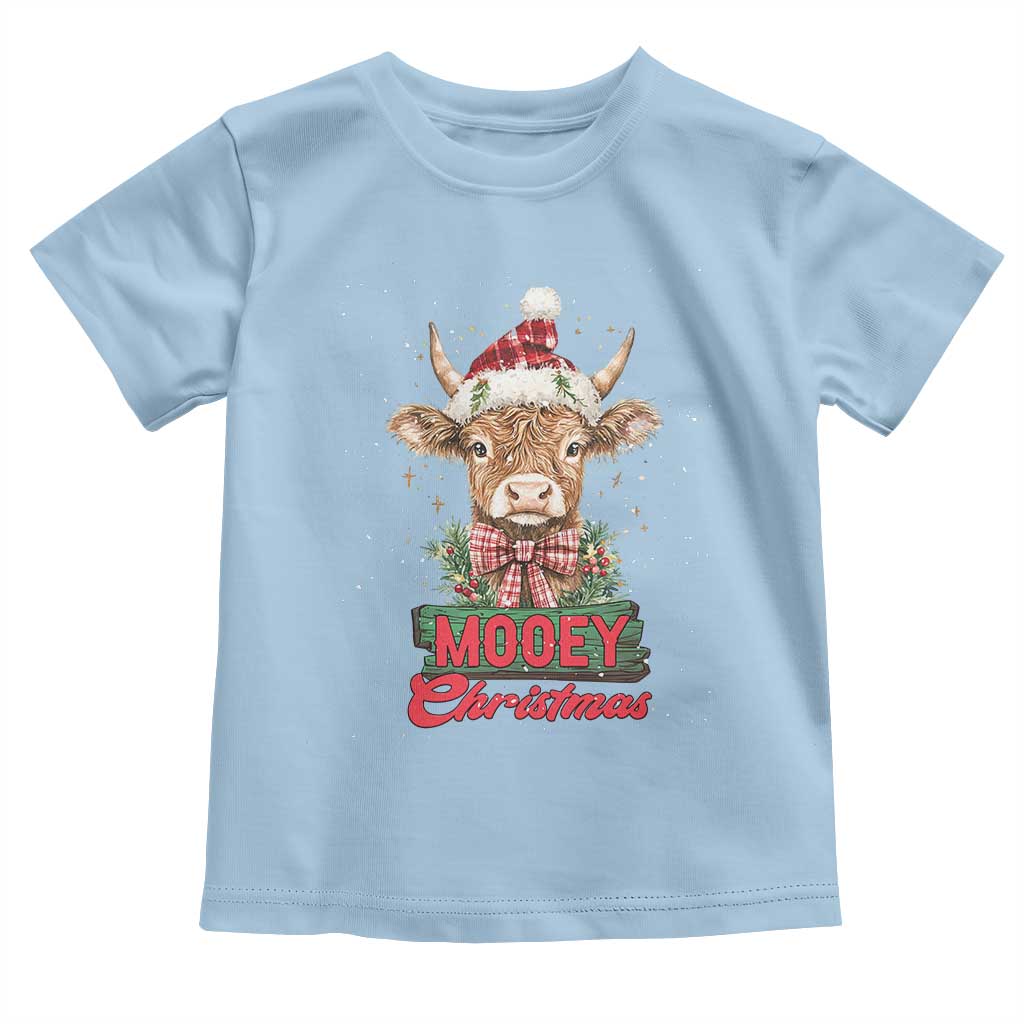 Funny Christmas Highland Cow Toddler T Shirt Mooey Christmas Western Cow Santa Hat TS11 Light Blue Print Your Wear
