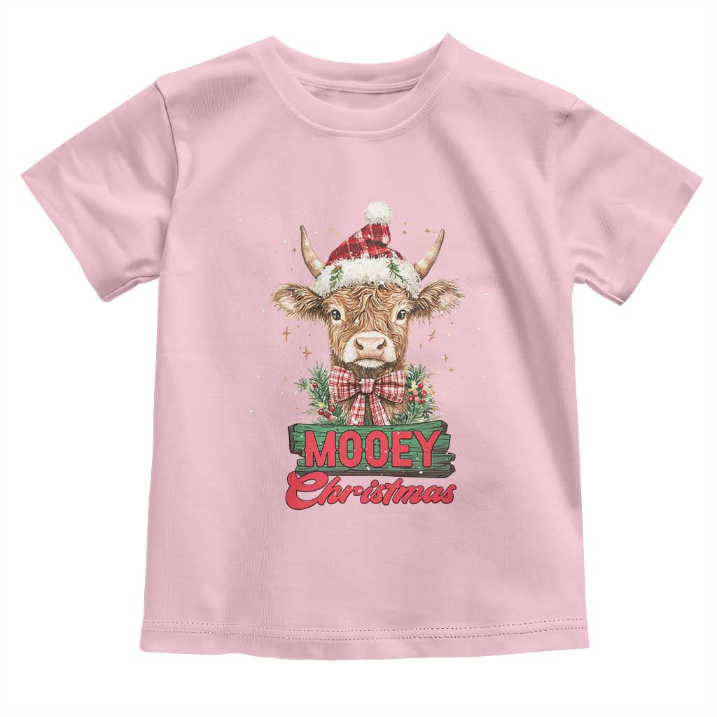 Funny Christmas Highland Cow Toddler T Shirt Mooey Christmas Western Cow Santa Hat TS11 Light Pink Print Your Wear