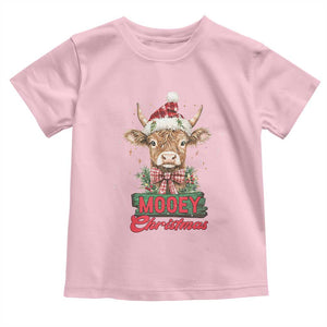 Funny Christmas Highland Cow Toddler T Shirt Mooey Christmas Western Cow Santa Hat TS11 Light Pink Print Your Wear
