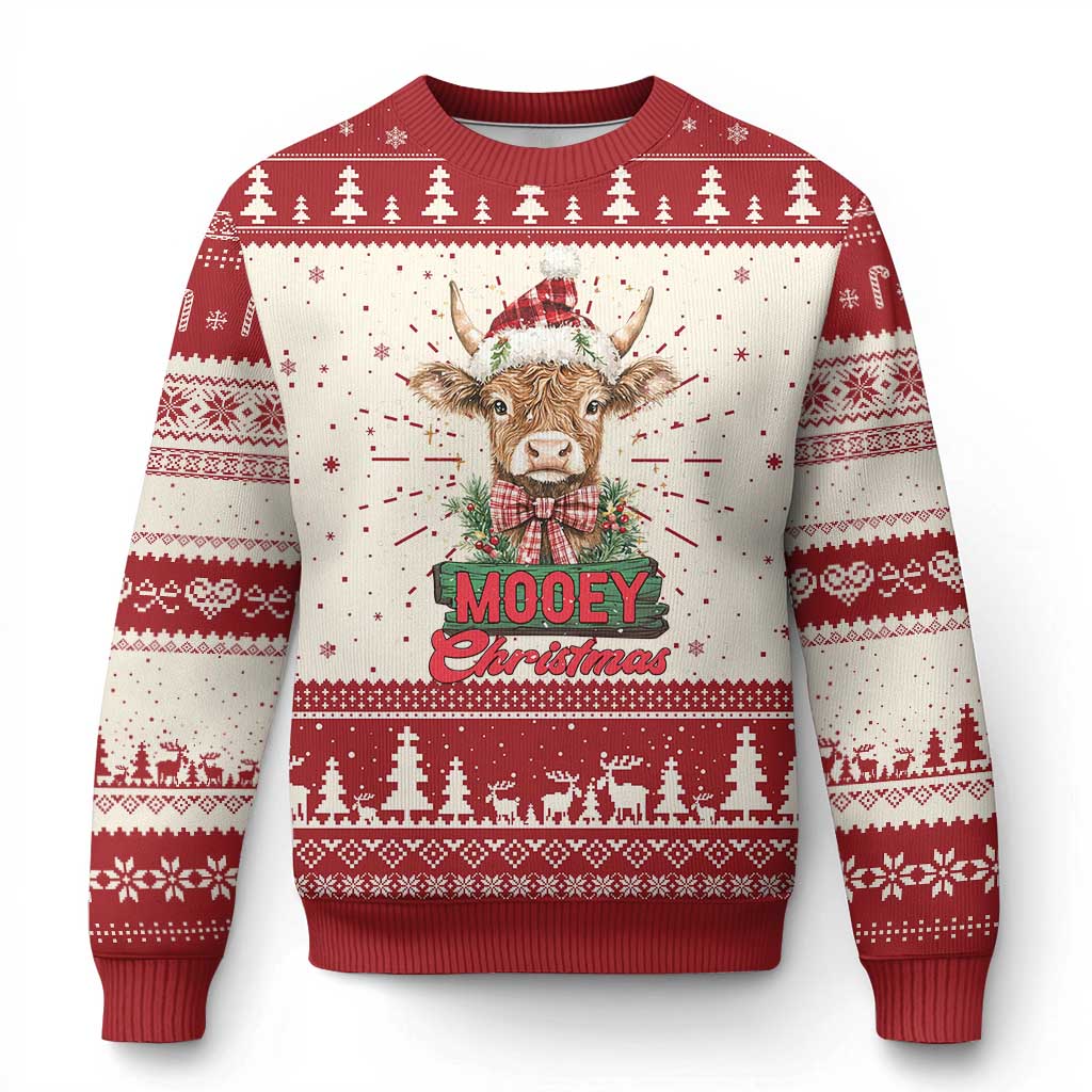 Funny Xmas Highland Cow Ugly Christmas Sweater Mooey Xmas Western Cow Santa Hat TS11 Red Print Your Wear