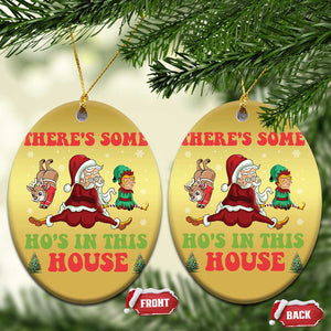 Funny Xmas Naughty Santa Christmas Ornament There's Some Ho's In This House Elf Reindeers TS11 Oval Gold Print Your Wear