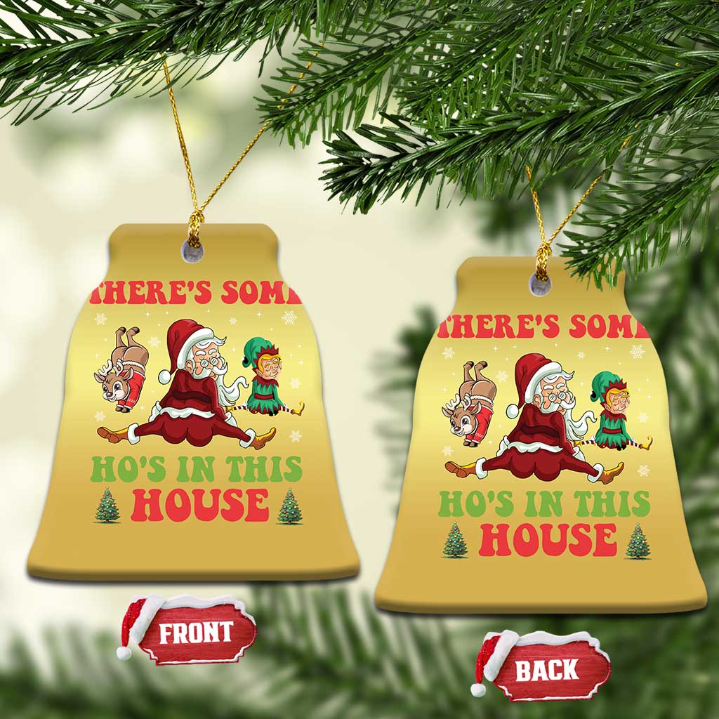 Funny Xmas Naughty Santa Christmas Ornament There's Some Ho's In This House Elf Reindeers TS11 Bell Flake Gold Print Your Wear