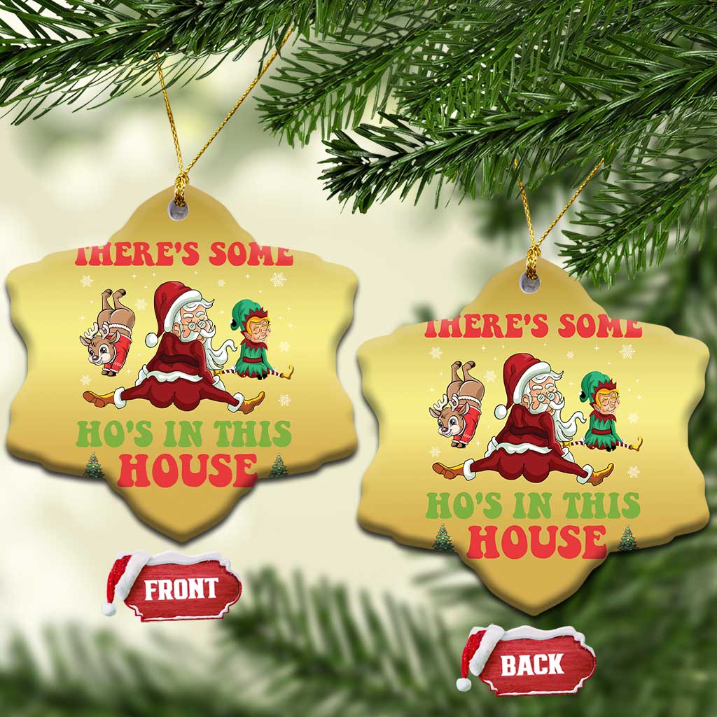 Funny Xmas Naughty Santa Christmas Ornament There's Some Ho's In This House Elf Reindeers TS11 Snow Flake Gold Print Your Wear