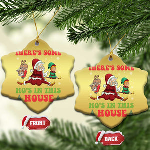 Funny Xmas Naughty Santa Christmas Ornament There's Some Ho's In This House Elf Reindeers TS11 Snow Flake Gold Print Your Wear