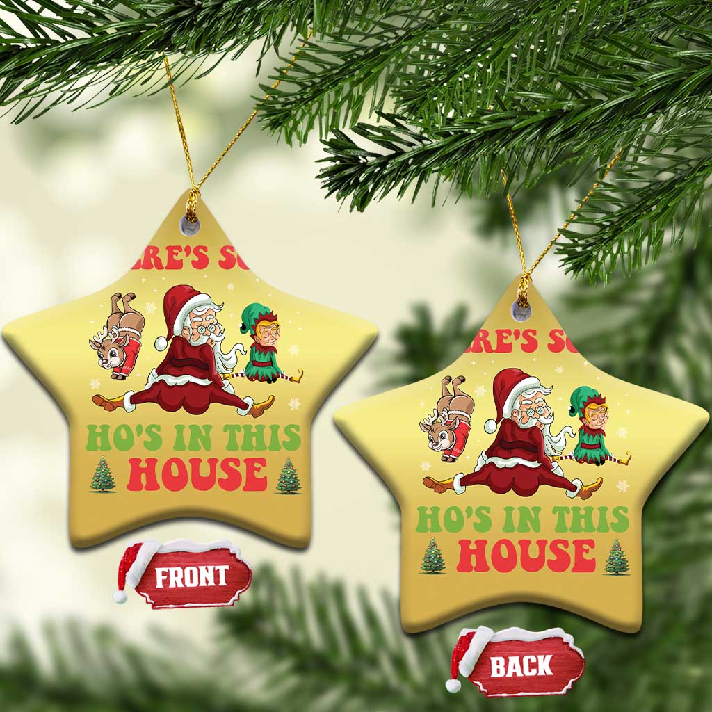 Funny Xmas Naughty Santa Christmas Ornament There's Some Ho's In This House Elf Reindeers TS11 Star Gold Print Your Wear