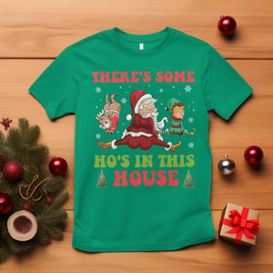 Funny Christmas Naughty Santa T Shirt There's Some Ho's In This House Elf Reindeers TS11 Irish Green Print Your Wear