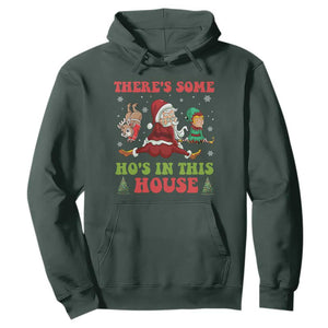 Funny Christmas Naughty Santa Hoodie There's Some Ho's In This House Elf Reindeers TS11 Dark Forest Green Print Your Wear