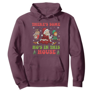 Funny Christmas Naughty Santa Hoodie There's Some Ho's In This House Elf Reindeers TS11 Maroon Print Your Wear