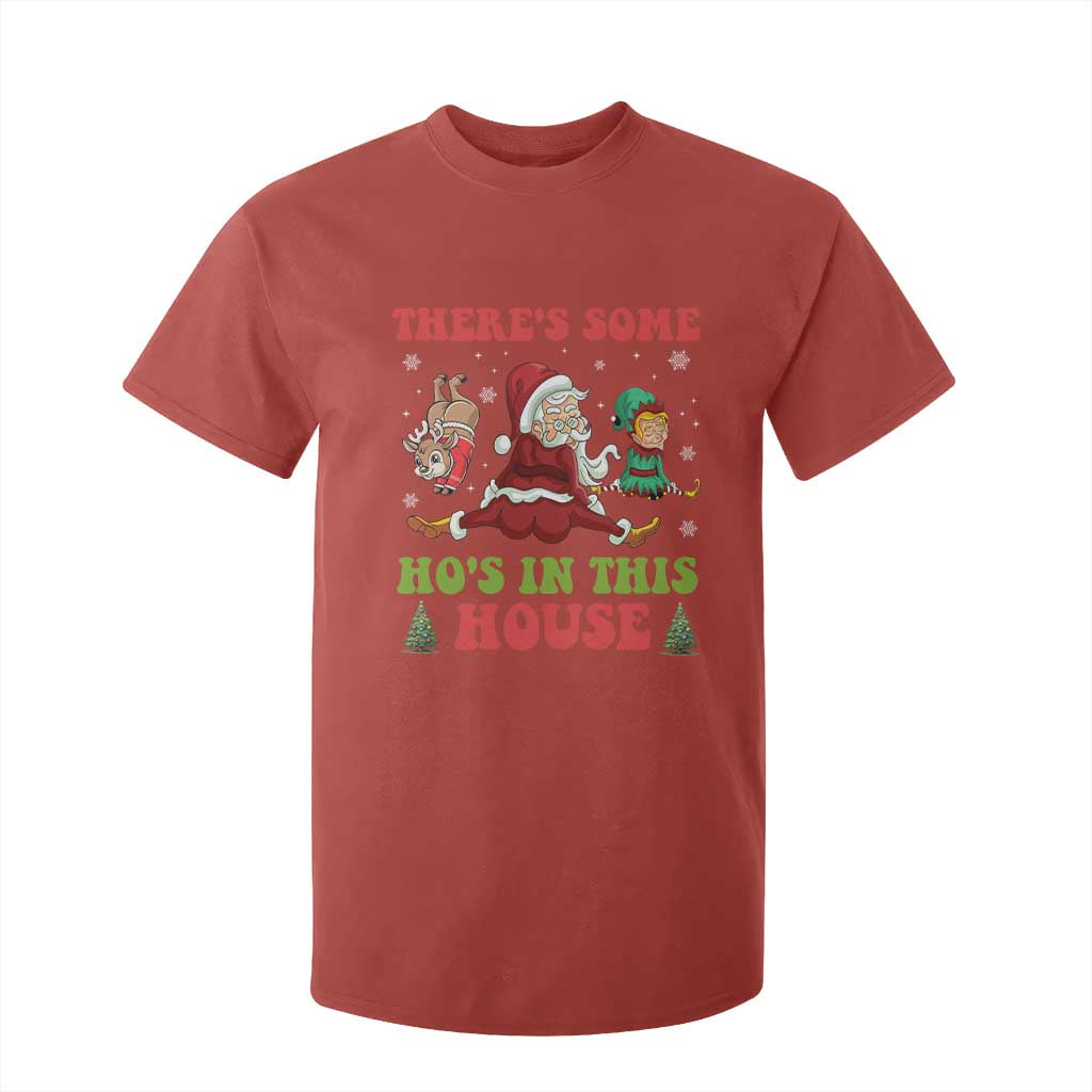 Funny Christmas Naughty Santa T Shirt For Kid There's Some Ho's In This House Elf Reindeers TS11 Red Print Your Wear