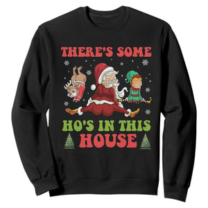 Funny Christmas Naughty Santa Sweatshirt There's Some Ho's In This House Elf Reindeers TS11 Black Print Your Wear