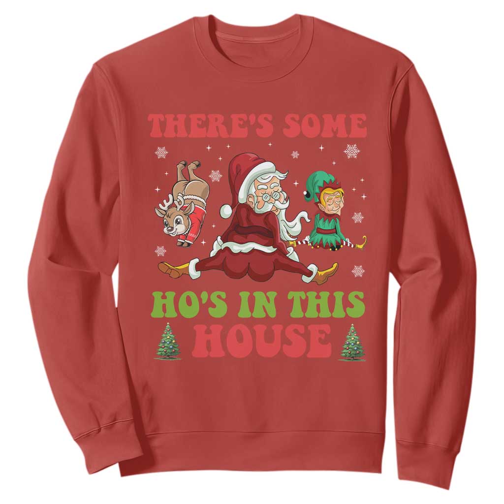 Funny Christmas Naughty Santa Sweatshirt There's Some Ho's In This House Elf Reindeers TS11 Red Print Your Wear