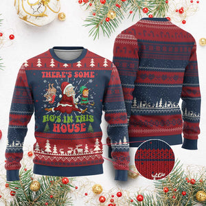 Funny Xmas Naughty Santa Ugly Christmas Sweater There's Some Ho's In This House Elf Reindeers TS11 Burgundy Print Your Wear