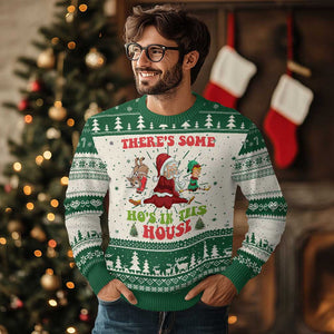 Funny Xmas Naughty Santa Ugly Christmas Sweater There's Some Ho's In This House Elf Reindeers TS11 Green Print Your Wear