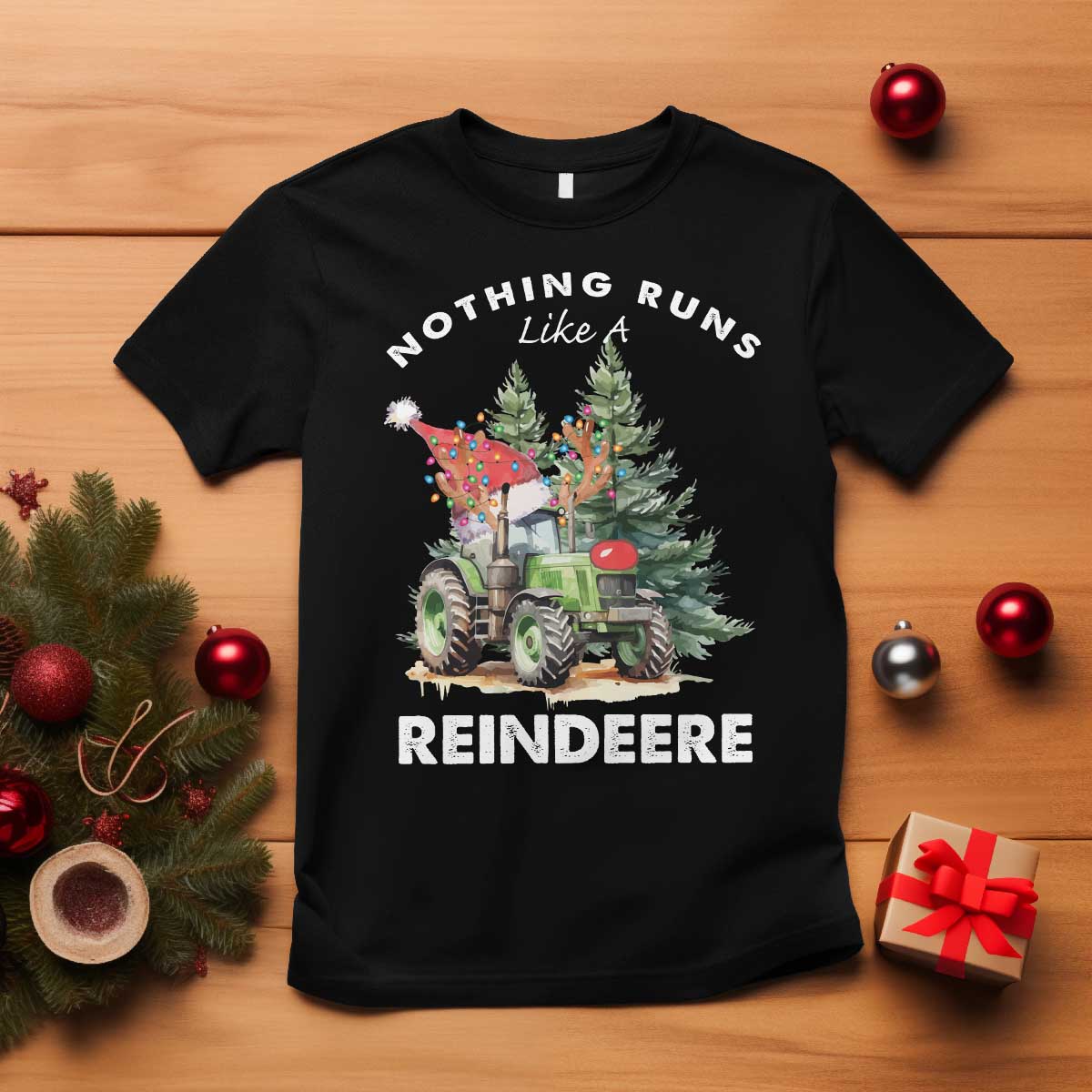 Funny Christmas Tractor T Shirt Nothing Runs Like A Reindeere Farmers TS11 Black Print Your Wear