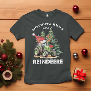 Funny Christmas Tractor T Shirt Nothing Runs Like A Reindeere Farmers TS11 Dark Heather Print Your Wear