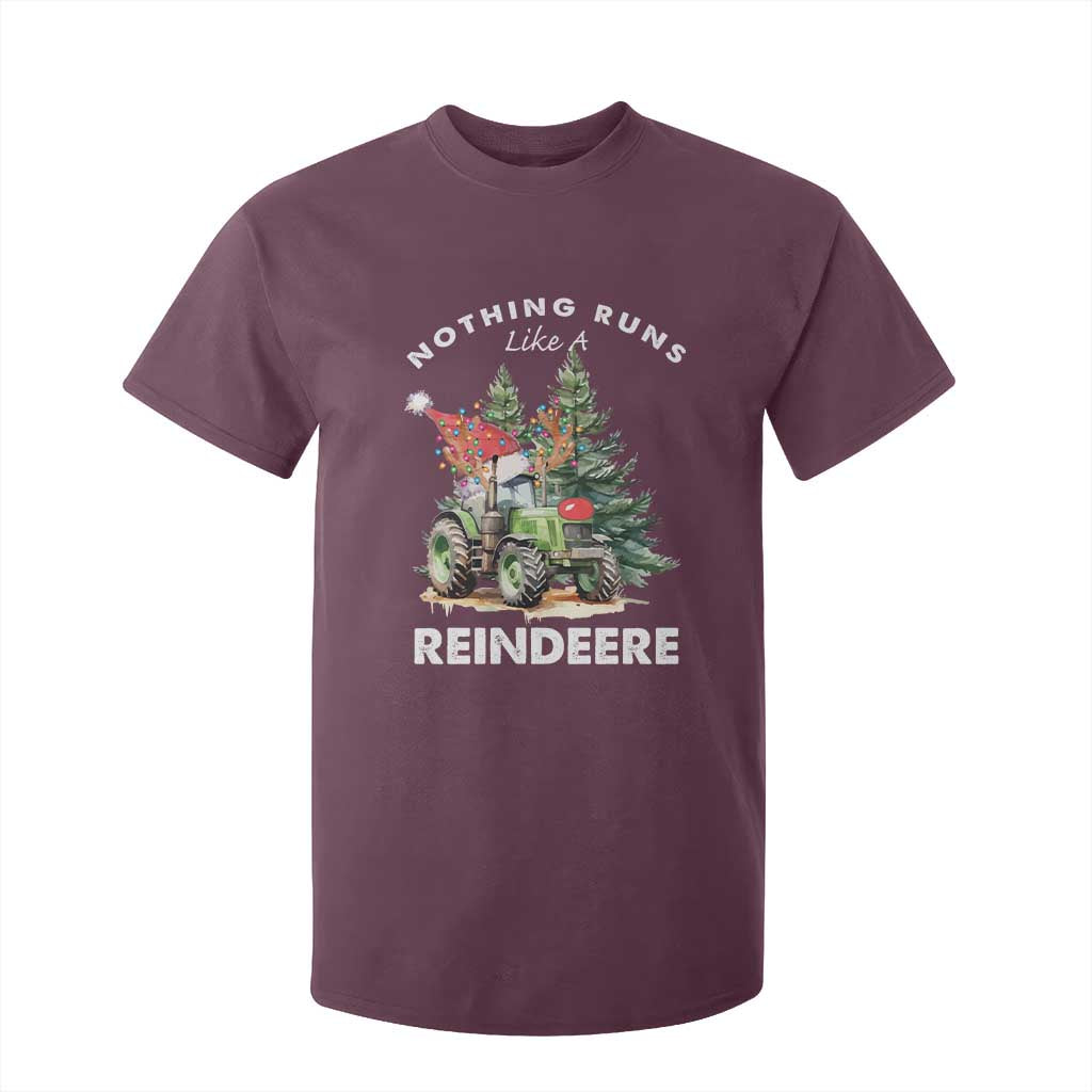 Funny Christmas Tractor T Shirt For Kid Nothing Runs Like A Reindeere Farmers TS11 Maroon Print Your Wear