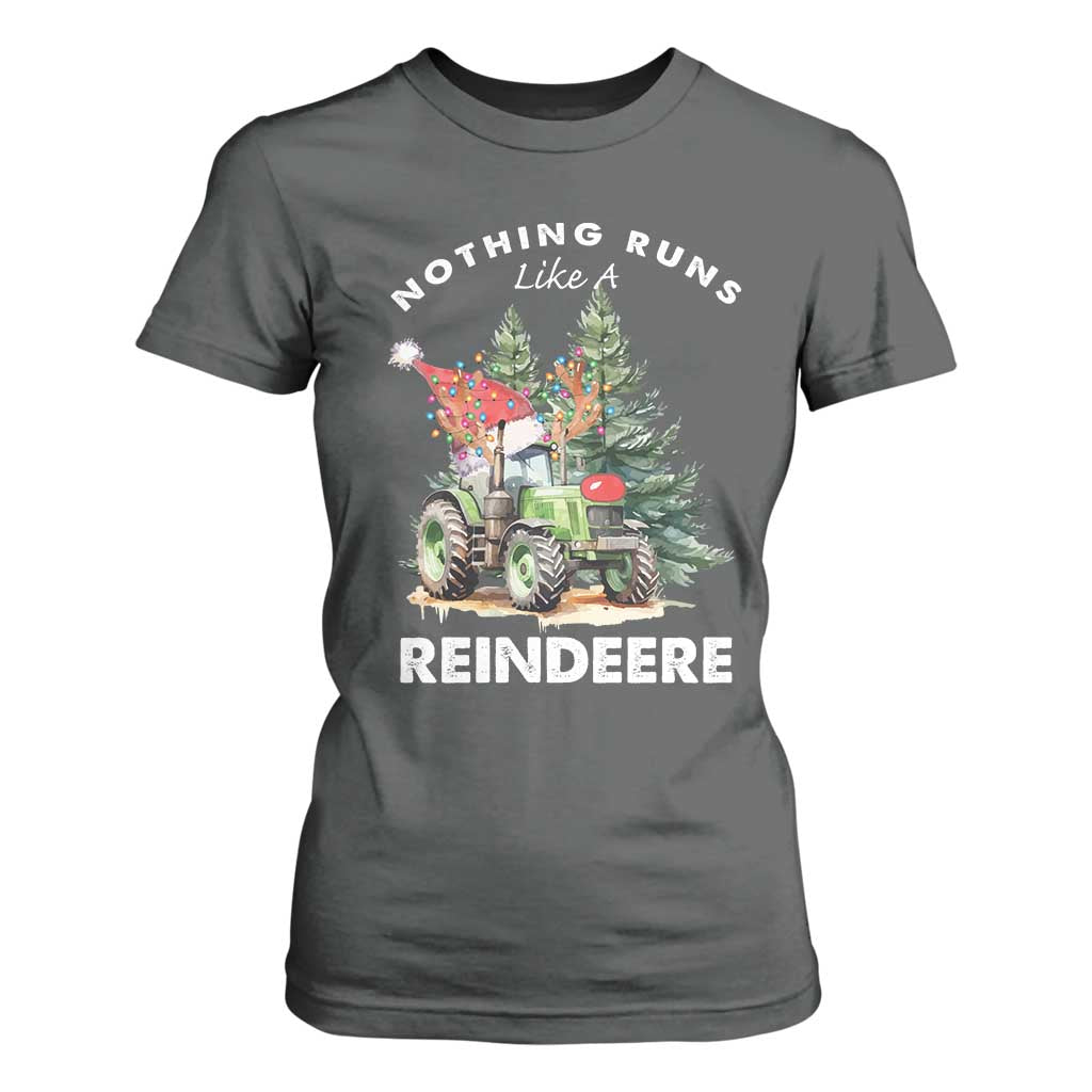Funny Christmas Tractor T Shirt For Women Nothing Runs Like A Reindeere Farmers TS11 Dark Heather Print Your Wear