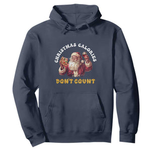 Funny Christmas Santa Hoodie Xmas Calories Don't Count Pizza Wine TS11 Navy Print Your Wear